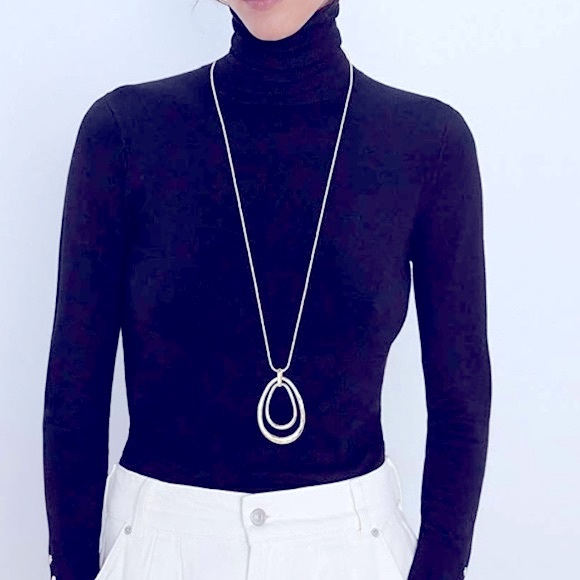 ✨NWT ✨Minimal Geometric Open Ovals Silver Necklace✨ Handmade ✨Artisan✨ Gif… - Picture 3 of 5